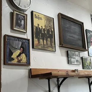 a wooden table with a clock on it