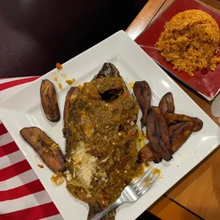 Whole fish and plantains.