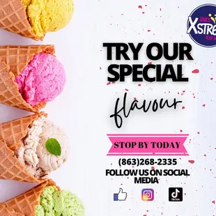 ice cream cones with different flavors
