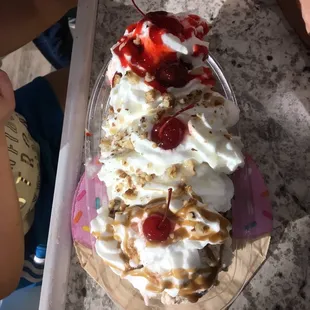 A REAL Banana split anyone??? Haven&apos;t seen one like this from a ice cream place for awhile, EVEN HAD THE 3 CHERRIES!!!