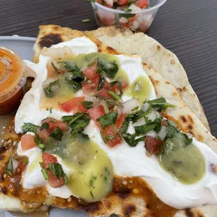 Shrimp Quesadilla and pico