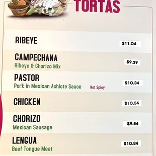Menu as of 9/18/21
