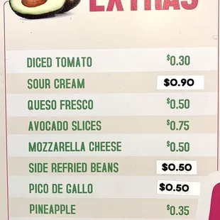 Menu as of 9/18/21