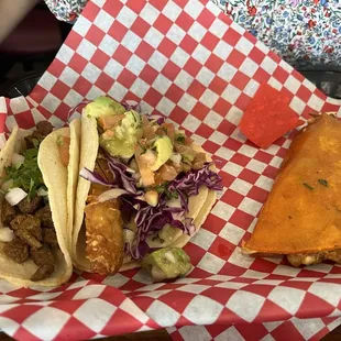 Beef and fish taco.