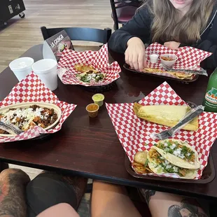 Tacos, tamales and quesadilla