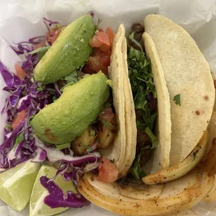 Shrimp, pastor, carne Asada