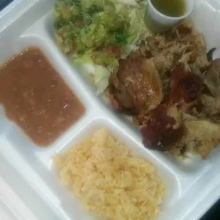 a meal in a styrofoam container