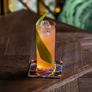 a drink on a wooden table