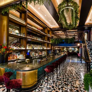 the interior of a fancy bar