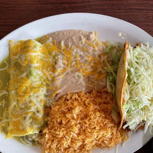 Daily lunch special- crispy taco and pork enchilada