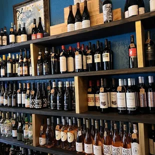 shelves of various wines