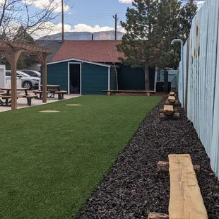 Outdoor seating in the back.