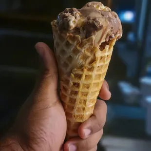 Waffle Cone w/ &quot;Pup Chow&quot; Muddy Buddy Chex Mix Ice Cream.