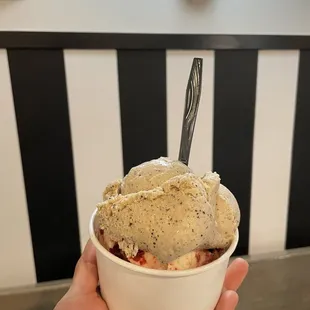 Coffee and red velvet in a small cup