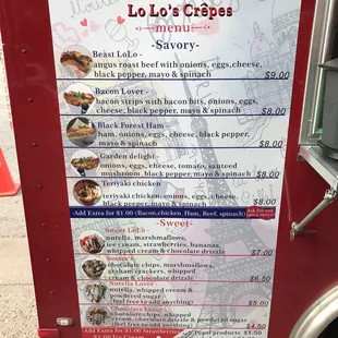 a menu on a food truck