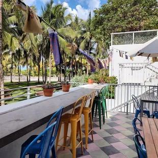 tables and chairs on the patio