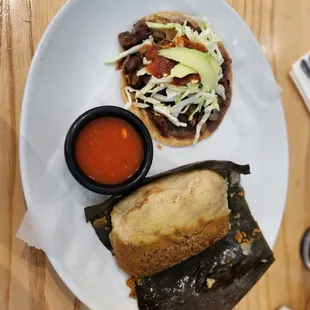 Pork panucho and tamale