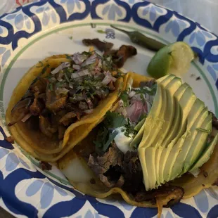 Regular asada taco and super asada taco