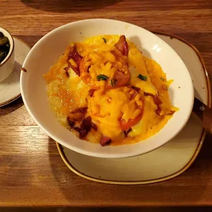 Smoked Gouda Hot Brown with Pork Belly Braised Greens