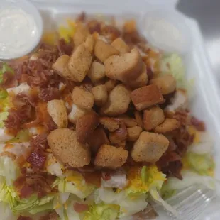 Try one of our Crispy or Grilled Chicken Salads w/ our in-house, homemade Ranch and add Bacon!!!