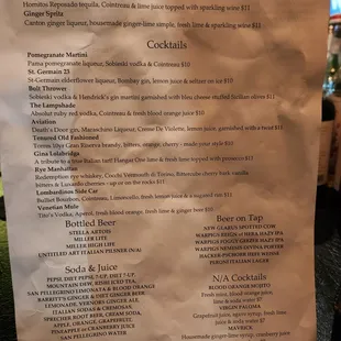 Cocktail menu