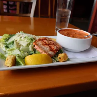 Cesar Soup &amp; Salad Combo Caesar Salad with Grilled Salmon Fillet* And Chef&apos;s Soup: tomato and mushroom