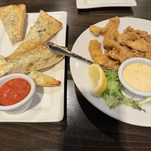 Garlic bread and calamari