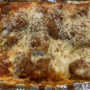 Spaghetti with chicken parm.