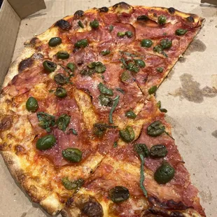 Prosciutto and green olive pizza