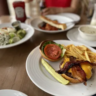 Left is the Cobb Salad, far middle is the Cioppino Ocean Bowl, and the Wharf Burger in the front.