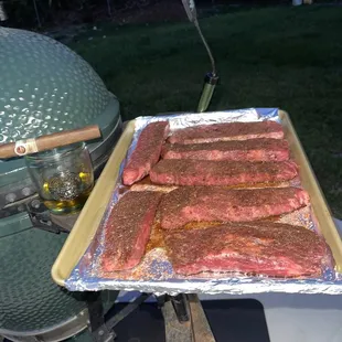 Australian Wagyu Denver Steaks on the  BGE, Zacappa and a Padron Aniversario. @Padroncigars  @BigGreenEgg, @Lomelos