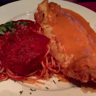 Fried catfish and pasta.  Don&apos;t ask me what it&apos;s called haha can&apos;t remember!