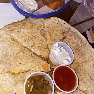 Quesadilla &amp; onion rings