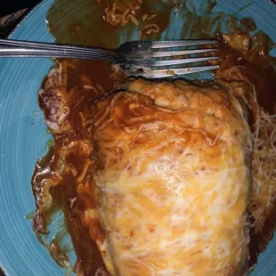 Ground beef burrito wet.