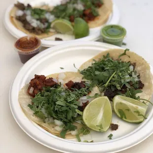 al pastor and carne asada tacos