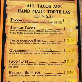 the menu