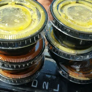 a close up of a stack of food