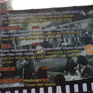 the menu for the restaurant