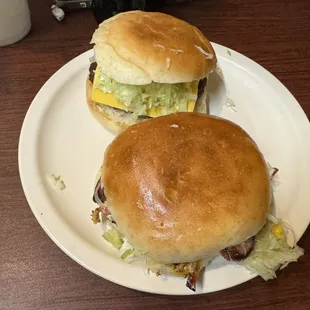 Wiener and cheese and hamburger with cheese