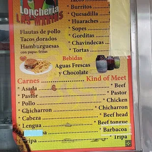 No prices....but tacos were 2 bucks.  Lengua and Tripas were 2.50.