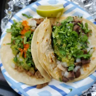Carne Asada and Lengua tacos.
