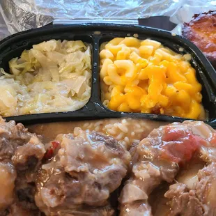 Oxtail, cabbage, mac &amp; cheese and jalapeño cheese cornbread