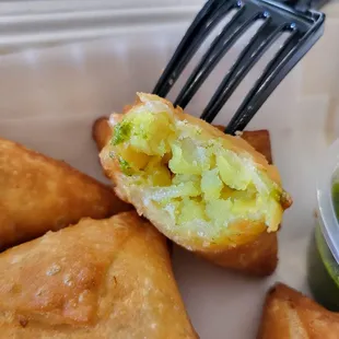 Inside of the Samosas ($7). Pricey for four pieces, but worth trying! 11/20/2022