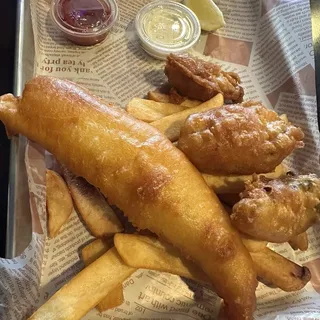 1 Pieces Fish, 3 Oysters and Chips Combo