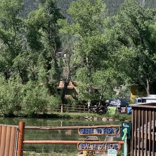 Fishing pond with view of mountains