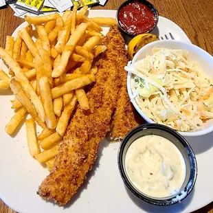 Walleye with Fries and Coleslaw