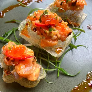 Salmon Tartare on Wasabi Crystal Bread