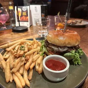 Burger and chive fries