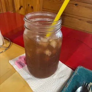 a drink in a mason jar