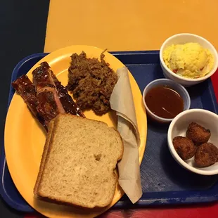 Food was so so. Didn't look very appealing and needed more flavor. Hush puppies were not cooked inside and very spicy.